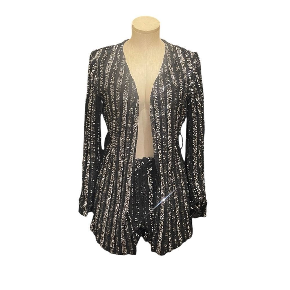 NWT Fashion Nova Black and Silver Sequin Romper